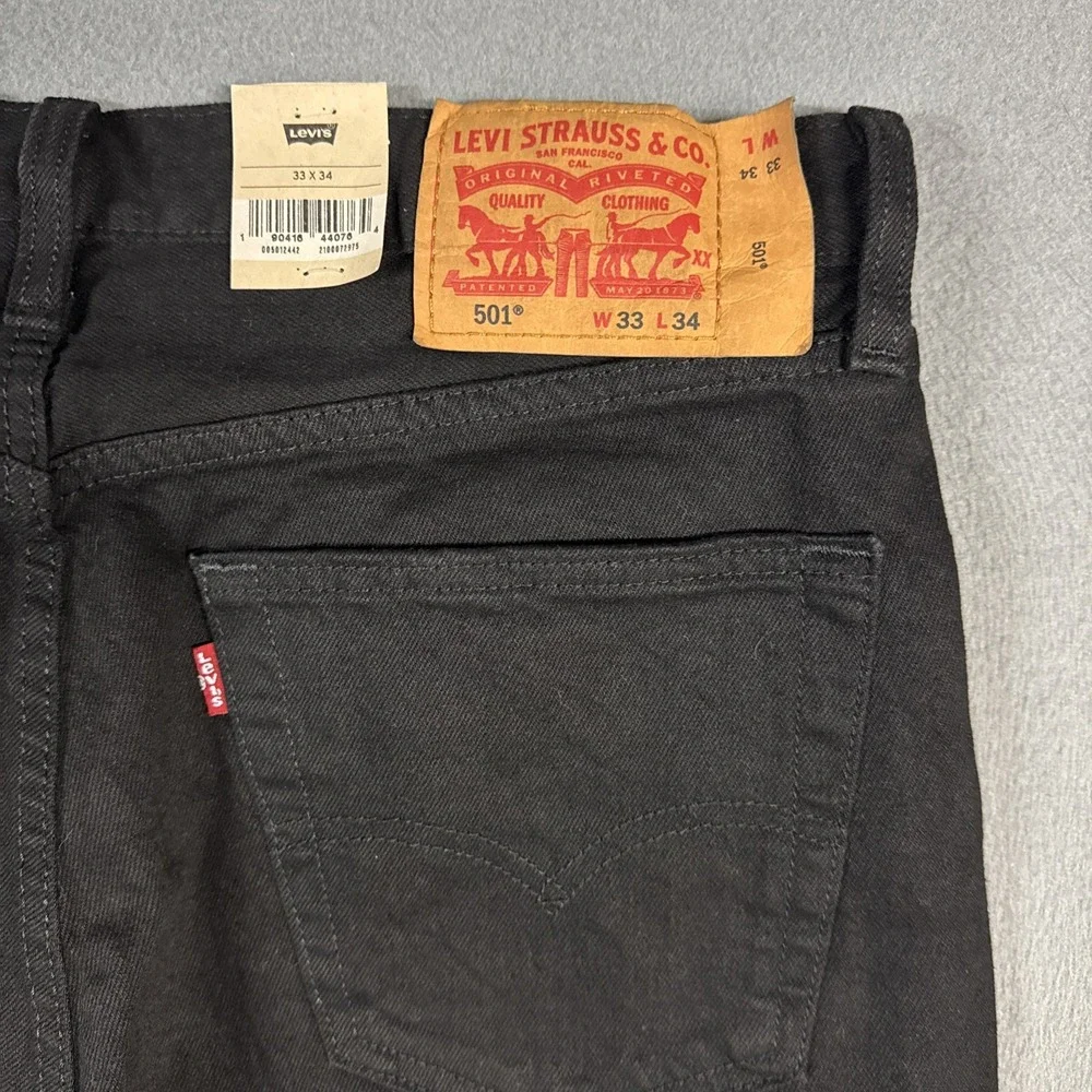Levis Jeans Mens 33x34 Black 501 Original Straight Stretch Denim Button Fly NWT